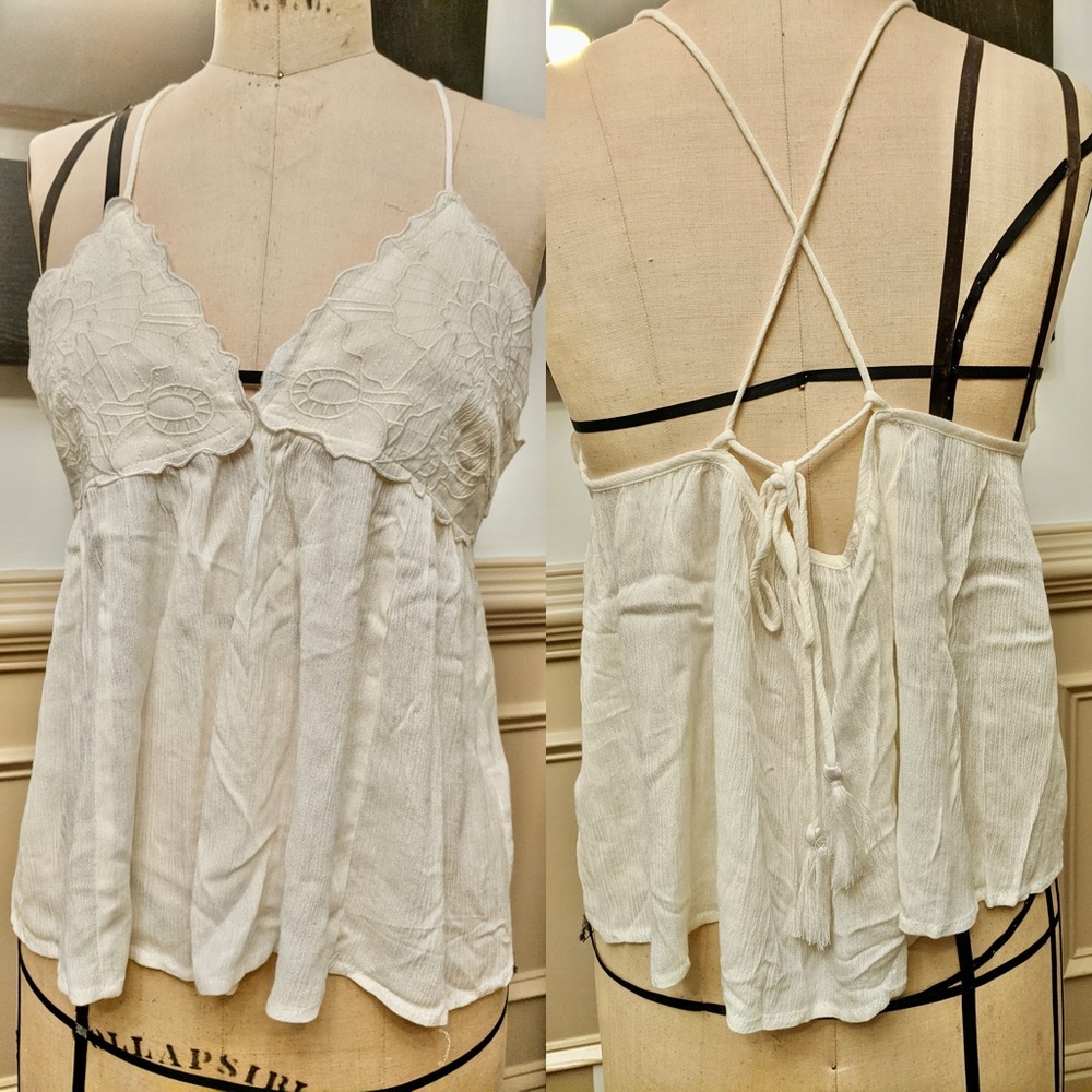 Embroidered Babydoll Cami White